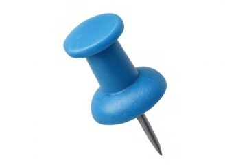 Blue pushpin holding important ideas, concepts, and messages in an office or educational setting, transparent background