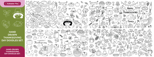 Thanksgiving Vector Background. Autumn Harvest Symbols Seamless Pattern. Hand Drawn Doodle Pumpkin Pie, Vegetables, Different Varieties of Pumpkins, Spices, Leaves.