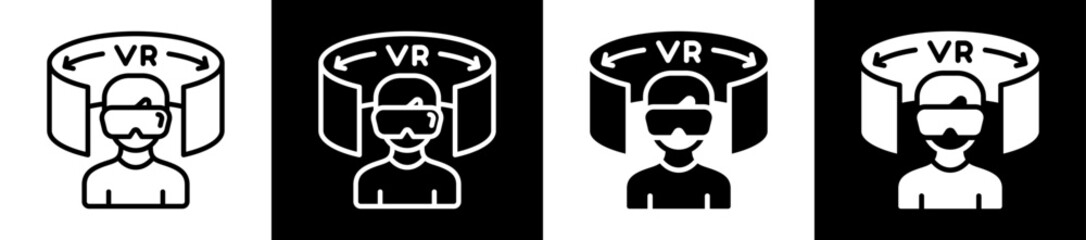 Virtual Reality Icon Set In Black And White Filled Style Collection