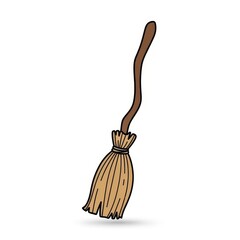 Wooden broomstick with straw bristles in simple design  