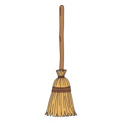 Broom with wooden handle and straw bristles for cleaning tasks  