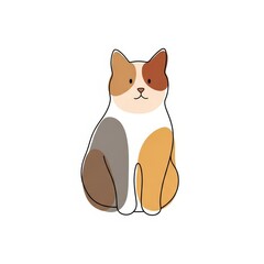 Cute cartoon cat sitting with colorful patches on a white background  