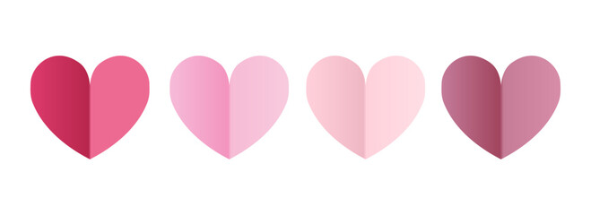 pink and red gradient papercut hearts, isolated on a white background. Perfect for Valentine s Day cards, web banners, and romantic decoration designs in vector format.