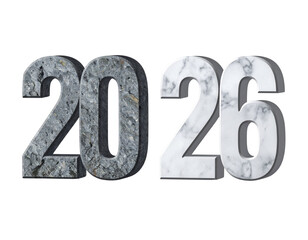 2026 Year Number Stone Carved Texture Bundle, Two Styles, isolated on transparent background