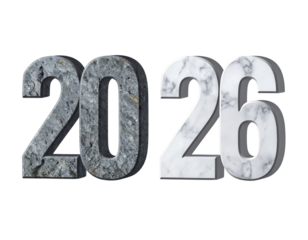 2026 Year Number Stone Carved Texture Bundle, Two Styles, isolated on transparent background