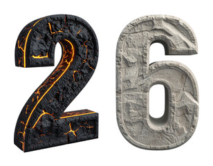  Stone Carving 2026 Year Number Duo, Natural Material Design Set, isolated on transparent background