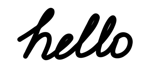 Hand-drawn doodle hello icon simple cute sketch text symbol of greeting and friendliness isolated on white background for journals and creative projects.
