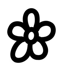 Hand-drawn doodle flower icon simple cute sketch symbol of nature, beauty, and freshness isolated on white background for journals and creative projects.