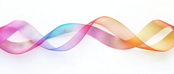 Colorful translucent ribbon flowing gracefully over a white background