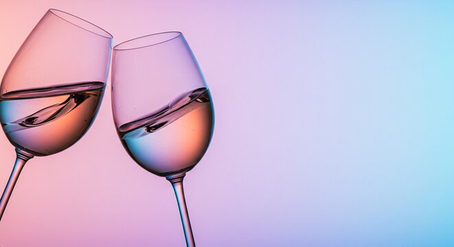 Wine glasses clinking with copy space, celebration and social gathering concept