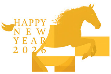2026年賀状 金色の馬 シンプルで華やかなデザイン