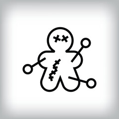 Modern voodoo doll linear design. Creative scary and celebratory design, corporate identity.