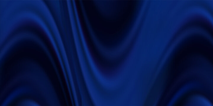 Navy blue silk satin. Silky shiny fabric. Dark luxury background with space for design. Banner. Wide. Long. Panoramic. Template. Empty. Flat lay, top view table. Beautiful.Elegant.Birthday,Christmas.