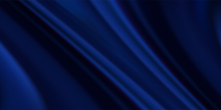 Navy blue silk satin. Silky shiny fabric. Dark luxury background with space for design. Banner. Wide. Long. Panoramic. Template. Empty. Flat lay, top view table. Beautiful.Elegant.Birthday,Christmas.