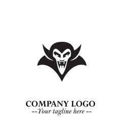 Head of Dracula Logo Symbol in Black on the White Background with Horror Minimal Vector Design