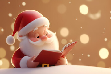 Santa Claus reading a long Christmas list, cozy 3D render