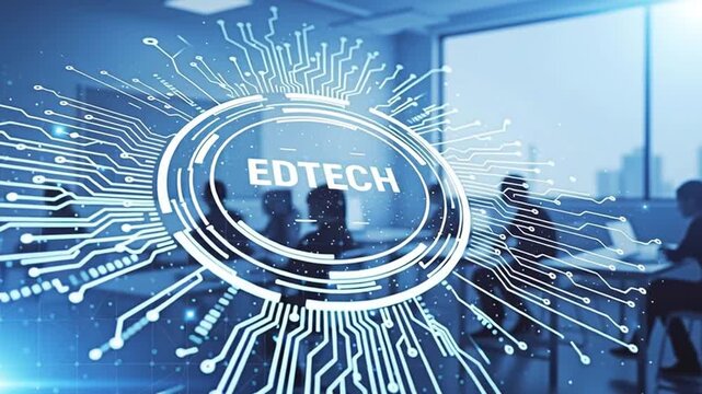 Edtech with blur business people sitting in the concept of education technology innovation.