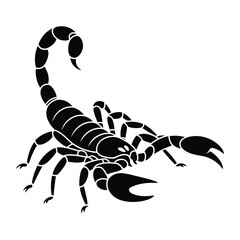 Stylized black silhouette of a scorpion against a white background