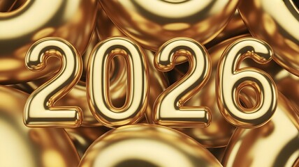 Golden 3d numbers 2026 illuminated against a textured golden background