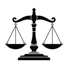 Black silhouette of justice scales on a white background