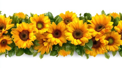 Obraz premium Bright and Cheerful Sunflower Arrangement for Backgrounds, Greeting Cards, or Seasonal Decor with Lush Greenery Accents in a Stunning Display