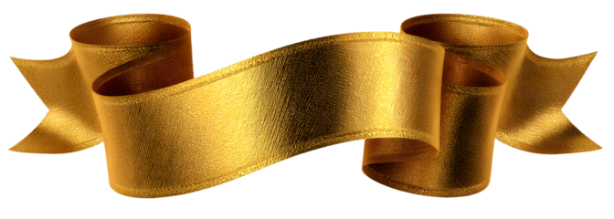 Curled golden ribbon banner with gold border - arc up and down with wavy ends
