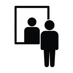 Person looking in a mirror reflecting their silhouette