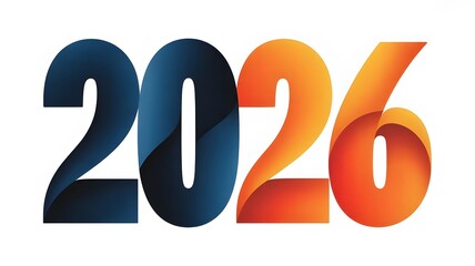 Modern gradient 2026 numbers with blue and orange colors on white background