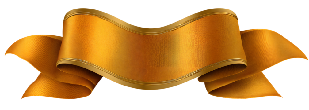 Curled golden ribbon banner with gold border - straight and wavy ends
