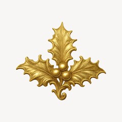Fototapeta premium Golden ornate holly leaf illustration.