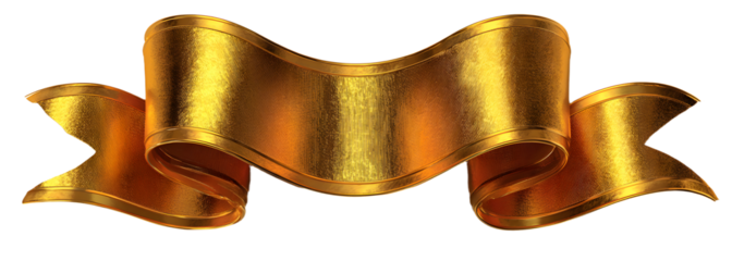 Curled golden ribbon banner with gold border - straight and wavy ends