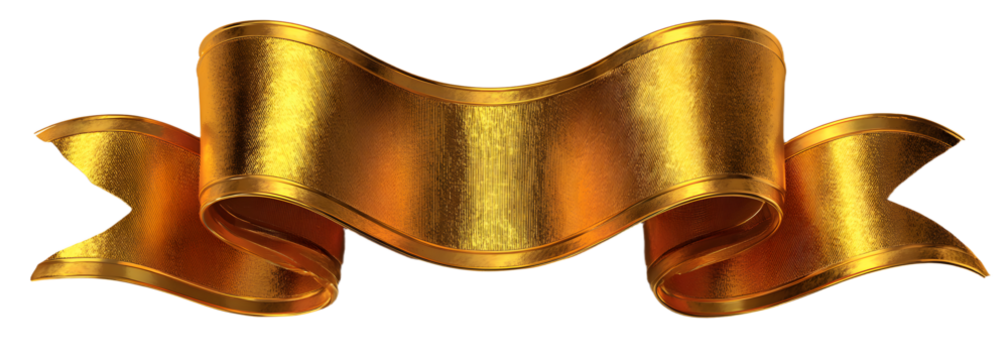 Curled golden ribbon banner with gold border - straight and wavy ends