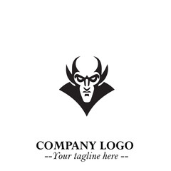 Head of Dracula Logo Symbol in Black on the White Background with Horror Minimal Vector Design