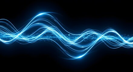 A captivating display of electric blue waves flowing across a stark black background, mesmerizing to see.