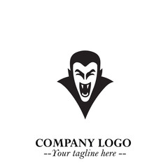 Head of Dracula Logo Symbol in Black on the White Background with Horror Minimal Vector Design