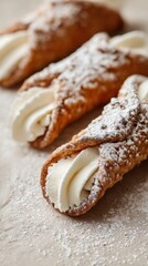 Close-up of Cannoli with Cream and Powdered Sugar
