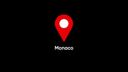 Red location pin icon with Monaco text on black background map marker navigation - Powered by Adobe