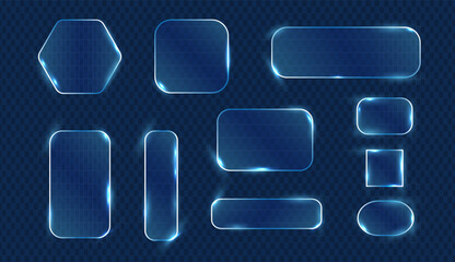 Glassmorphism shapes collection with glowing neon light