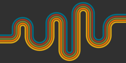 Stripe rainbow groovy background with vintage psychedelic lines. Vintage groovy poster with retro rainbow stripe line in groovy colors