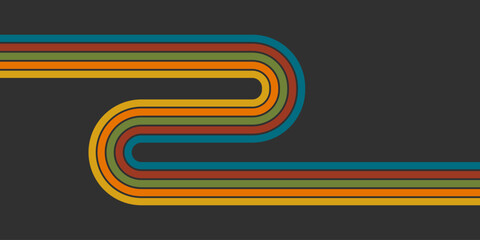 Stripe rainbow groovy background with vintage psychedelic lines. Vintage groovy poster with retro rainbow stripe line in groovy colors