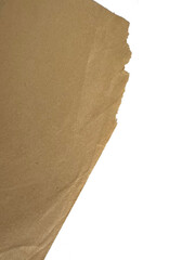 Part of an old crumpled sheet of paper with a torn corner and space for text. Isolated sheet of brown paper for scrapbooking. PNG. Old vintage texture. 