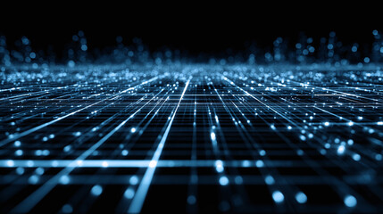 A dynamic abstract digital landscape illuminated with a network of bright lines and points