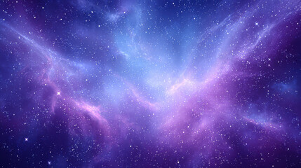 Naklejka premium Stunning cosmic scene with shimmering purple stars and glowing nebula clouds creating magical and vast space atmosphere