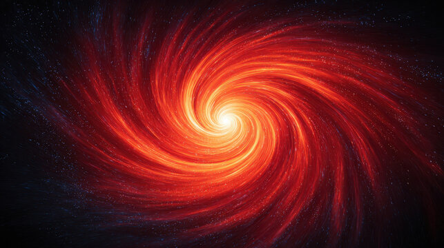 Swirling vortex of red and orange light creates dynamic cosmic spiral with glowing bright center and radiant energy in space