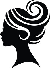 Vector black silhouette profile of a womans head with an elegant updo hairstyle