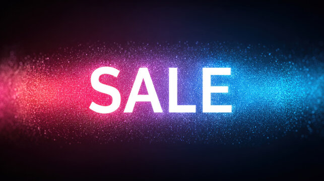 Sale text with glowing red and blue particle light effect on dark background creating vibrant abstract retail promotion - Powered by Adobe