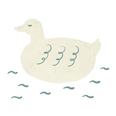 水に浮かんで寝るアヒルのイラスト　手描き北欧風