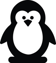 Vector cute cartoon penguin icon, simple black and white illustration