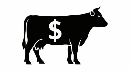 Black and white cash cow illustration symbolizes wealth and prosperity, perfect for financial, business, or agricultural themes, originally a vector design