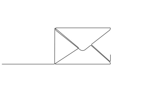 Paper envelope continuous one line drawing, Hand drawn one line vector, Editable stroke 4k animation video.